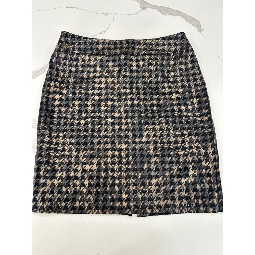 Tribal Houndstooth Pencil Skirt Black Grey Tan Metallic Womens 10